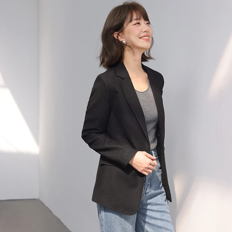 月珥职业时髦西装羊毛外套上衣女春季新款气质收腰显瘦黑色小西服