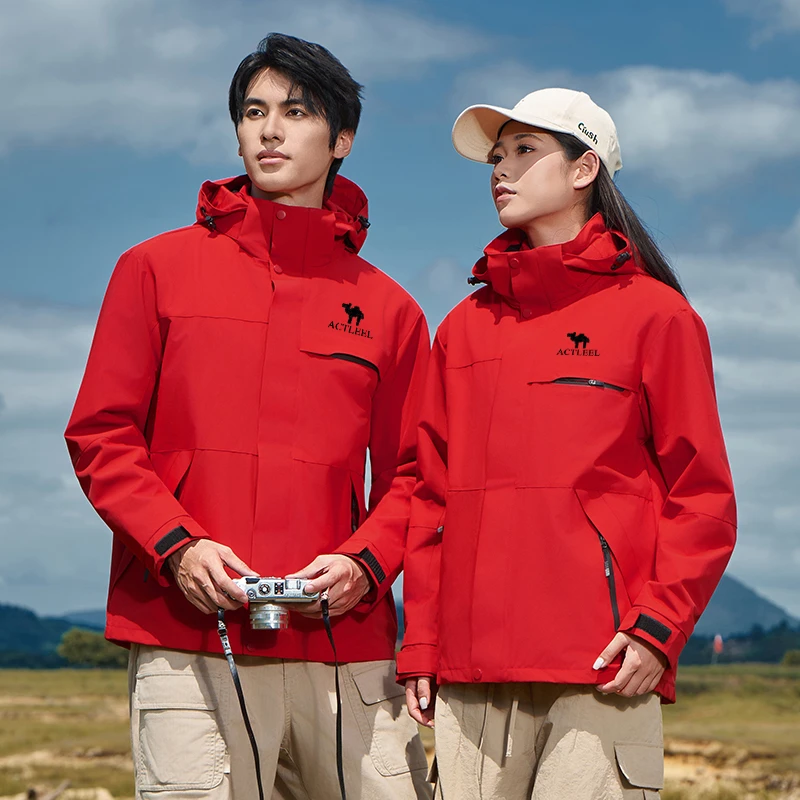 正版网红情侣三合一冲锋衣可拆卸加绒加厚男女登山服美式潮牌外套