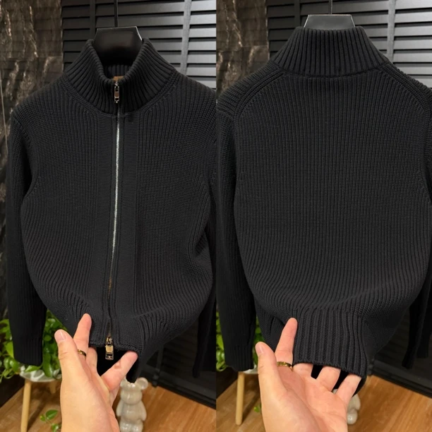 86650欧货男士立领针织开衫春秋款时尚潮流短款立领拉链开衫