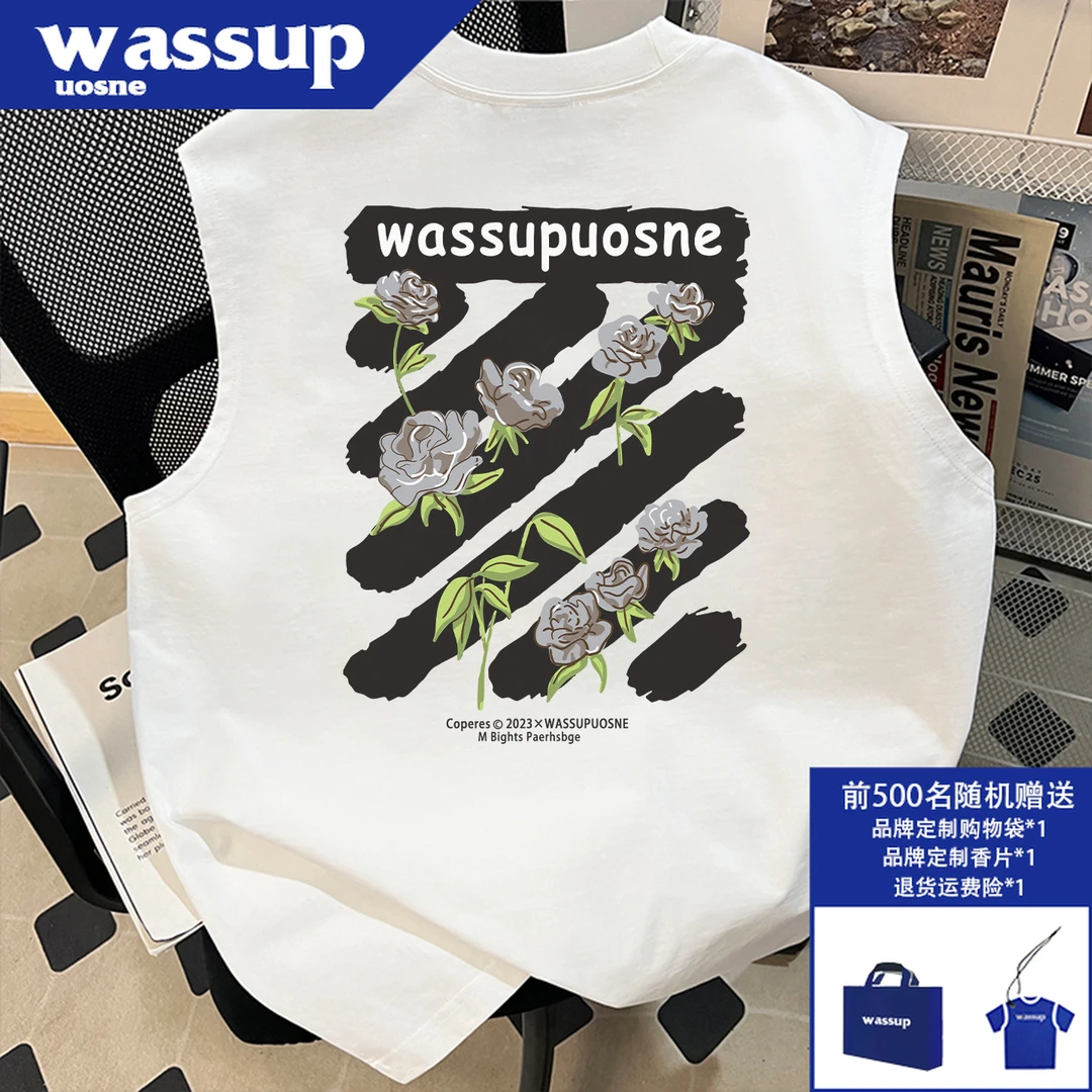 WASSUP UOSNE美式潮牌高街无袖T恤男款夏季健身宽松运动坎肩背心