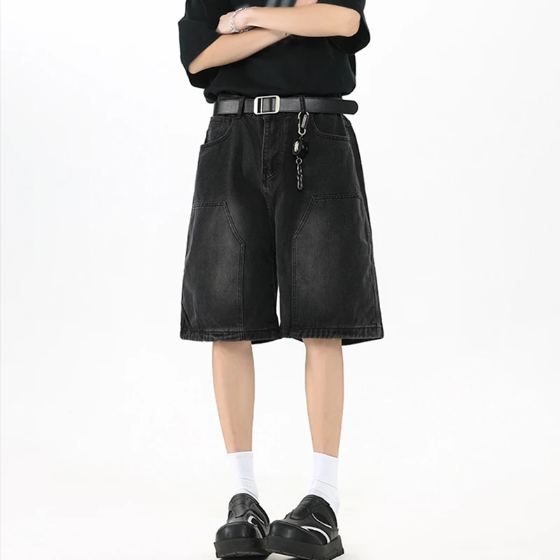 嗳唯兮短裤薄款夏季港风复古男士短裤水洗阔腿百搭五分裤牛仔短裤