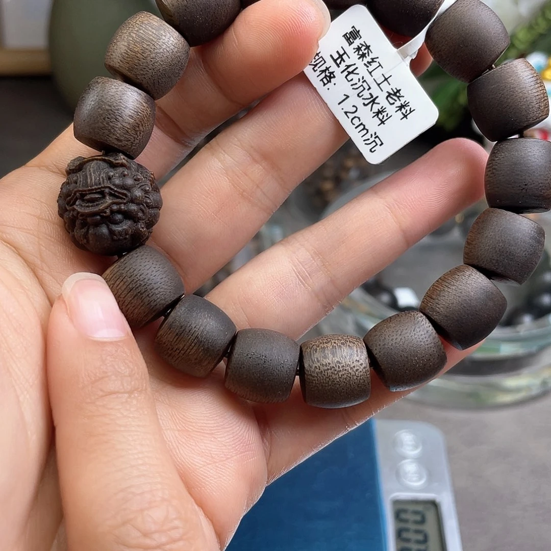 手串沉香越南富森红土玉化沉水1.2