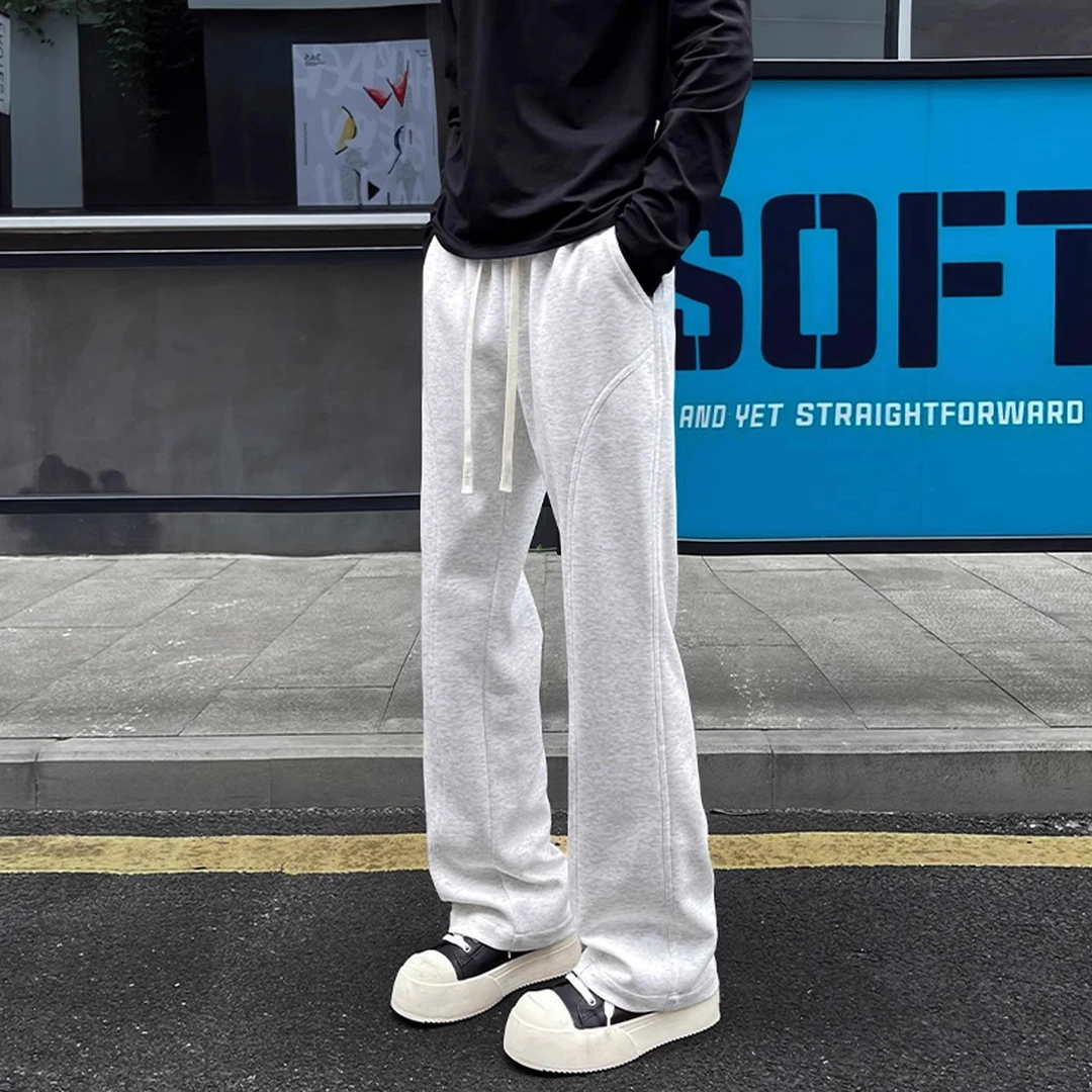 美式复古cleanfit垂感剪裁弯刀卫裤男潮流休闲灰色高级感百搭长裤