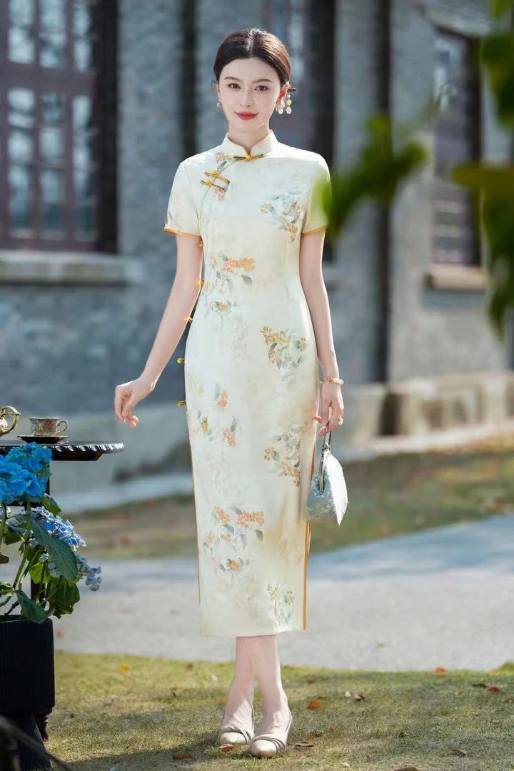 【秋实】中国风旗袍气质优雅显瘦中长款时尚网红复古修身A23