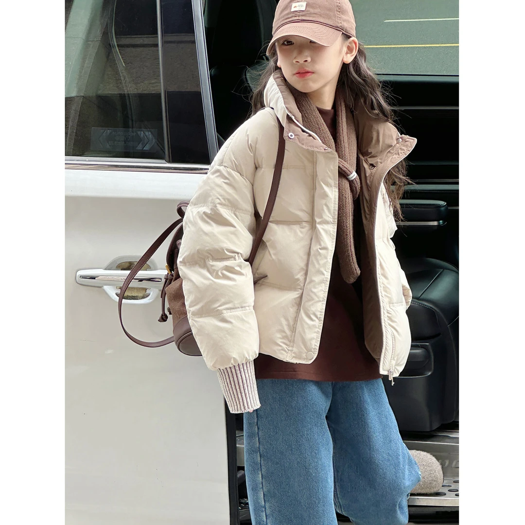 K30271孙小美高端白鸭绒针织披肩女童短款羽绒服新款冬装儿童外套