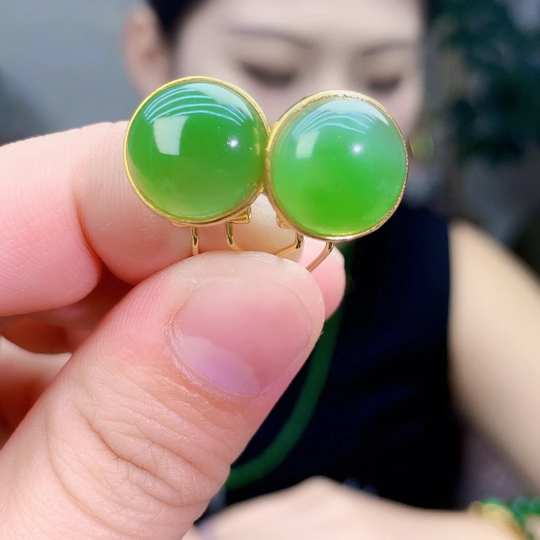 吊坠(不含链)银S925镶嵌和田玉（碧玉）耳钉