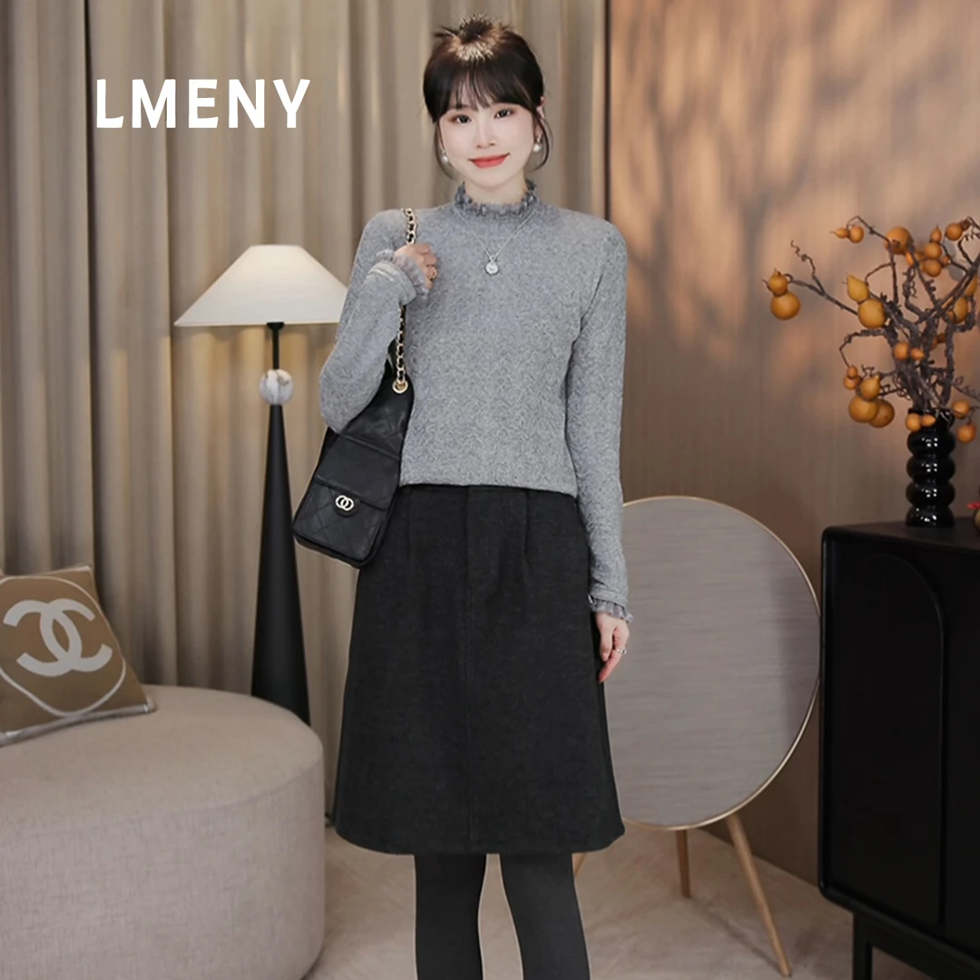 LMENY“花瓣领打底“闪光内搭~半高领提花叠拼蕾丝花边打底25DC005