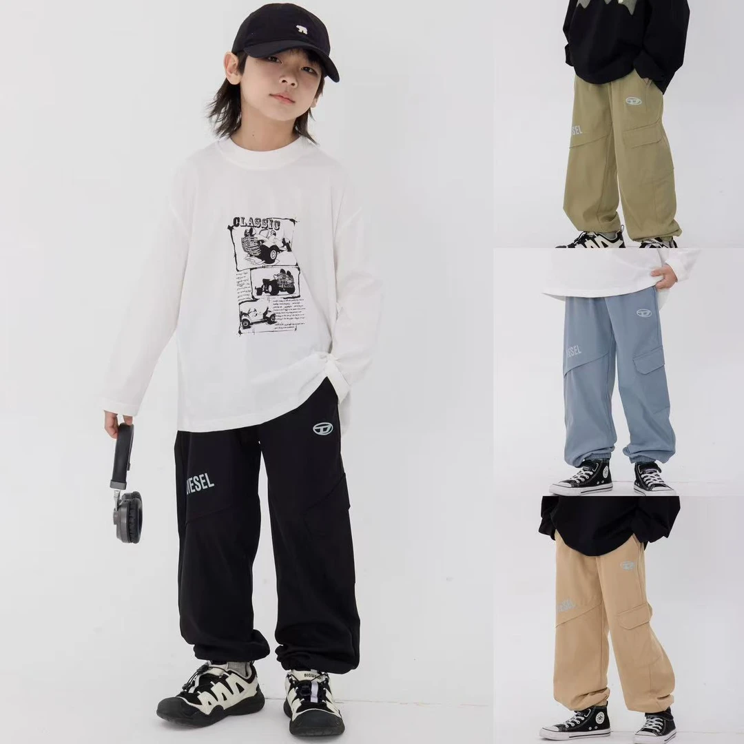 【工装酷仔】儿童25年春季新品百搭学生高腰口袋束脚工装长裤