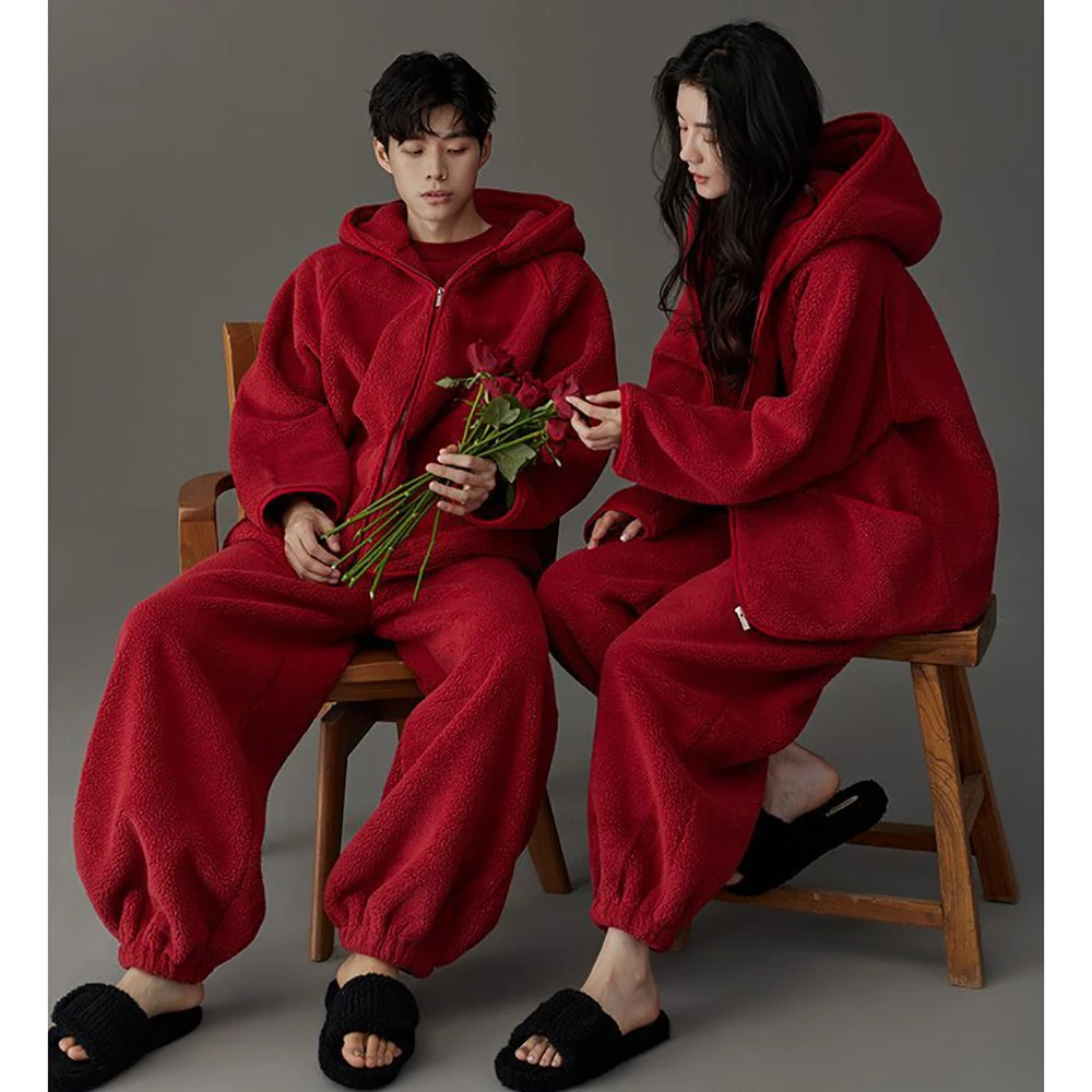 胖MM特大码300斤珊瑚法兰绒情侣红色睡衣秋冬保暖加厚家居服套装
