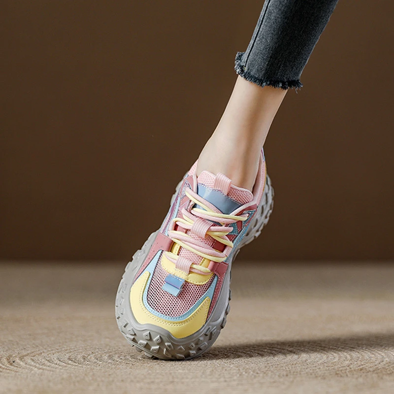 西班牙小众品牌时尚榴莲底女厚底防滑彩色老爹鞋网面运动鞋女鞋