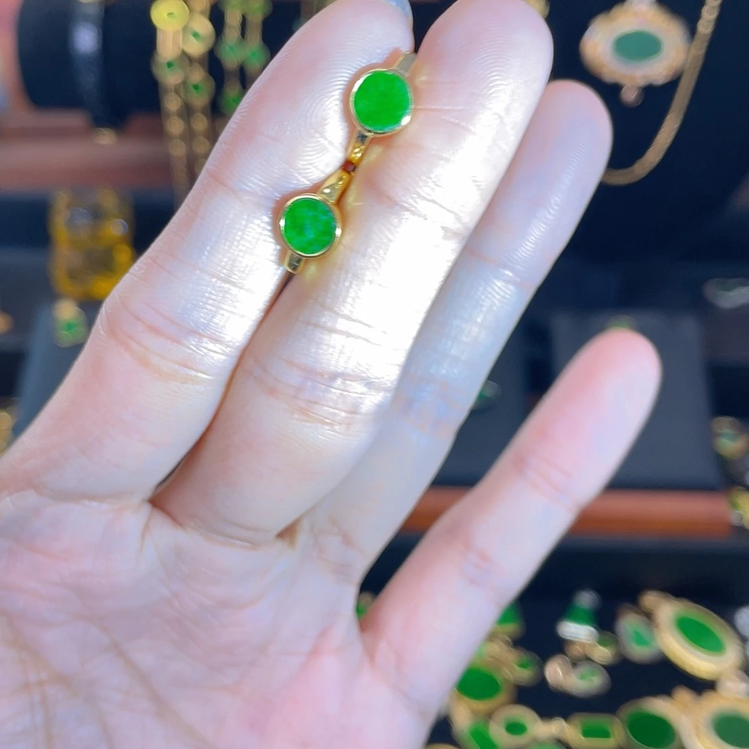 翡翠银S925镀金镶嵌耳饰