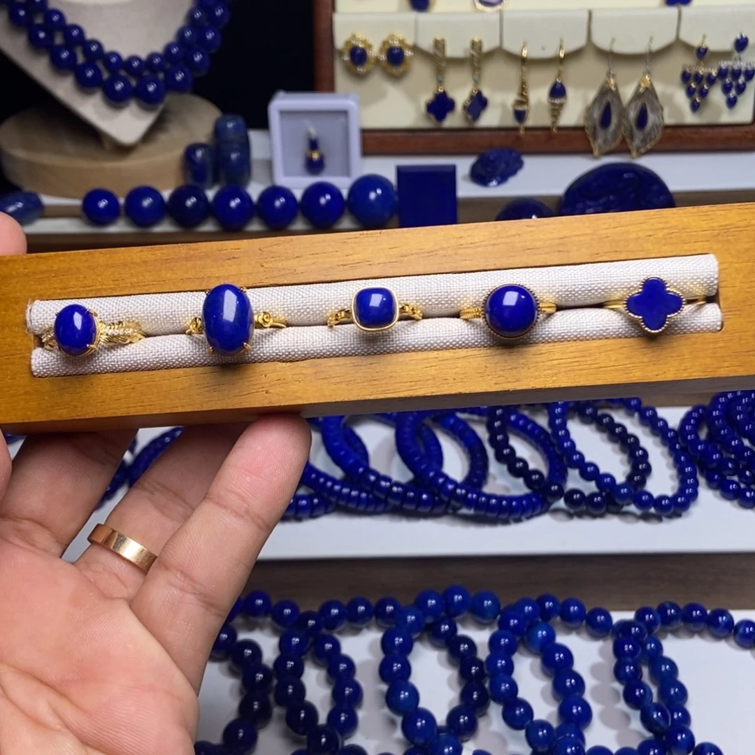 青金石银S925镀金镶嵌戒指多样性发一 下单备注款式