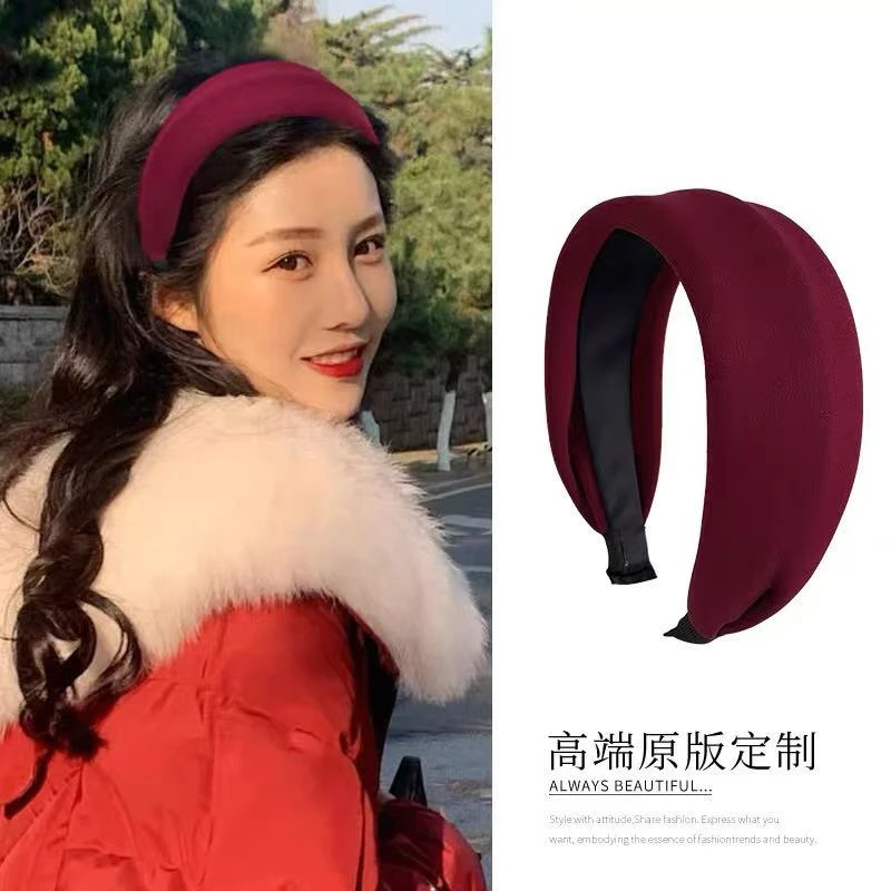 宽边时尚复古发箍秋冬防滑压发头箍简约纯色气质发卡头饰