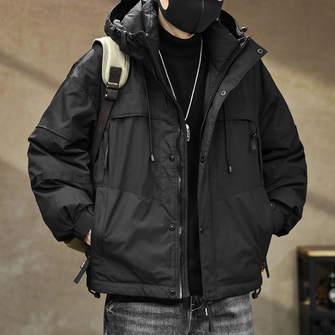 磁吸扣90鸭绒连帽羽绒服男冬季潮牌户外防寒保暖复古工装休闲外套
