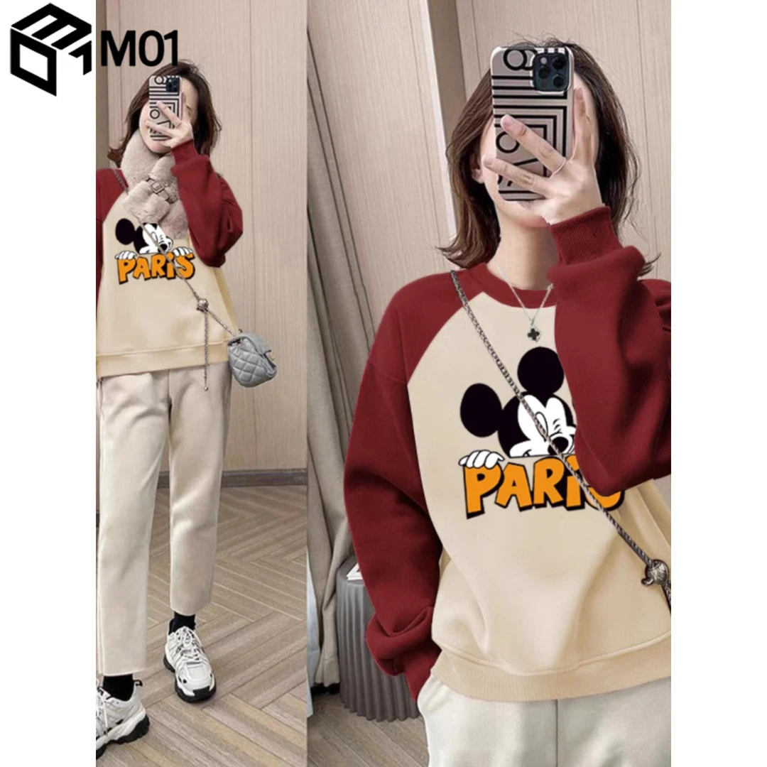 M01长袖圆领女式秋季运动衫2025新款小人宽松休闲加绒底上衣