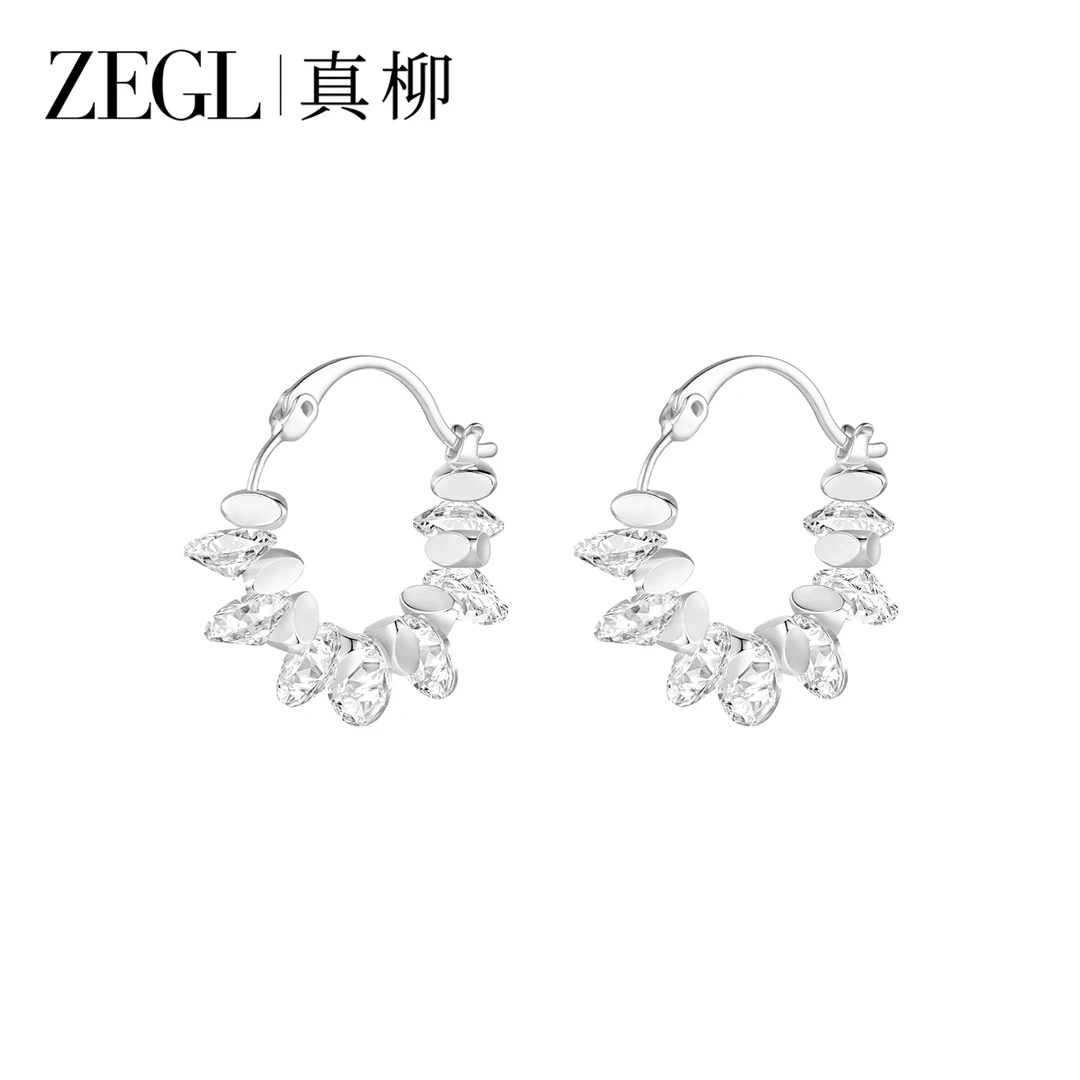 ZEGL 铜合金耳饰 真柳碎银耳扣耳环独特漂亮耳饰圈圈耳圈新款爆款