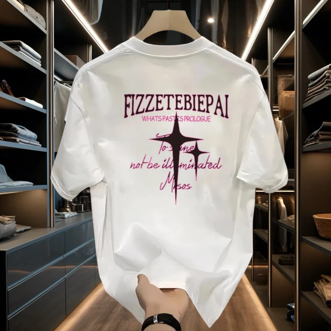 美式重磅修身短袖T恤男爆款潮流印花ins潮牌痞帅圆领上衣