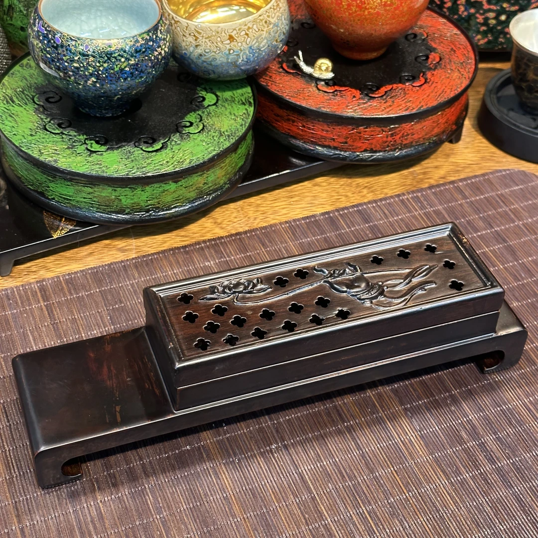 佛手莲花黑檀木卧香盒