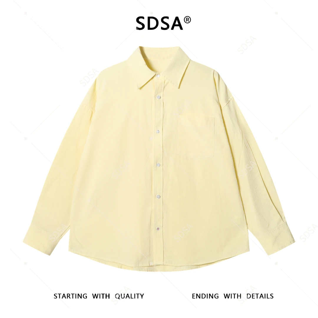SDSA男士秋冬新款痞帅男装简约基础款纯色口袋翻领长袖衬衫百搭