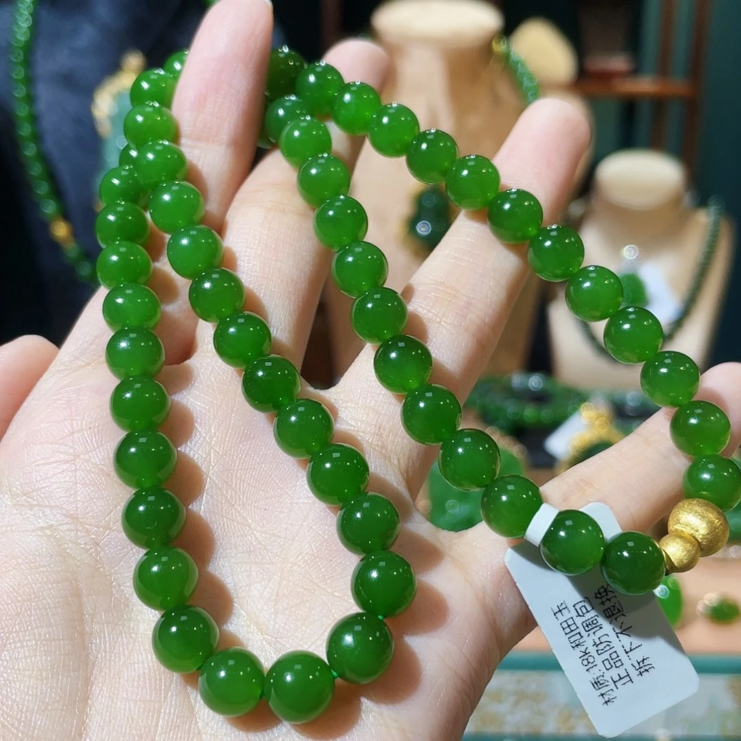 ༺***༻和田玉（碧玉）18K金镶嵌颈饰