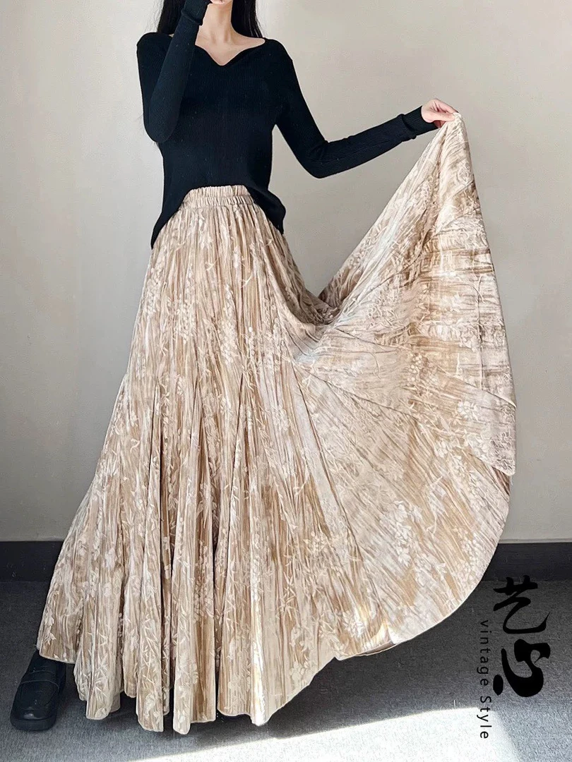 【今天】国风金丝绒半身裙女秋冬加厚加长大摆鱼尾裙脚踝长裙伞裙