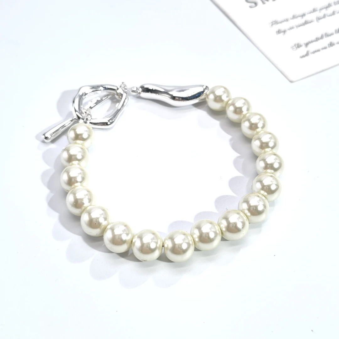 铜合金仿珍珠手链 06560高级气质白珠珠OT扣手链