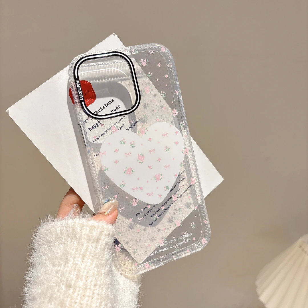 简约碎花爱心适用苹果16promax手机壳iphone14全包防摔15plus闪粉