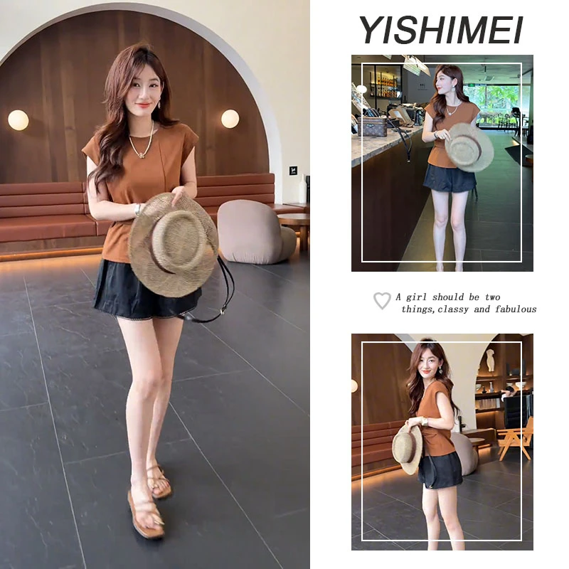 今年流行一整套2025年夏季新款爆款韩系不规则圆领上衣短裤两件套