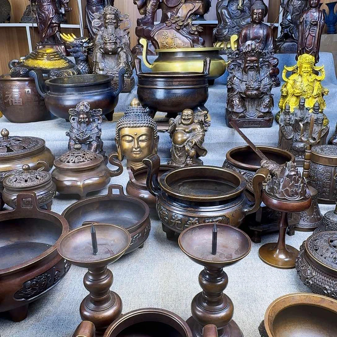 官帽炉烛台纯铜摆件