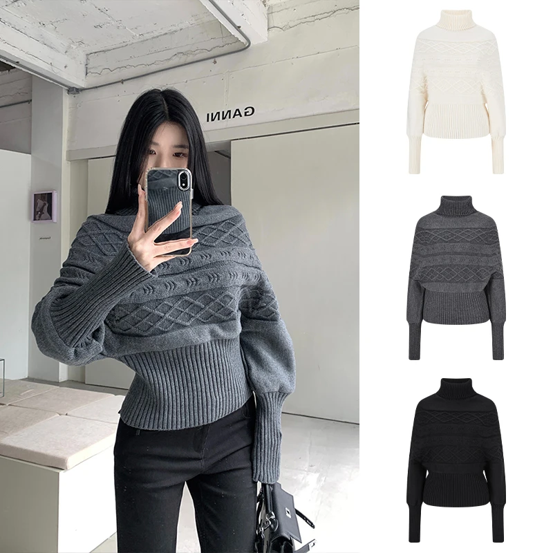 Moses Queen/魔西女王宽松半高领毛衣韩版蝙蝠袖针织加厚百搭上衣