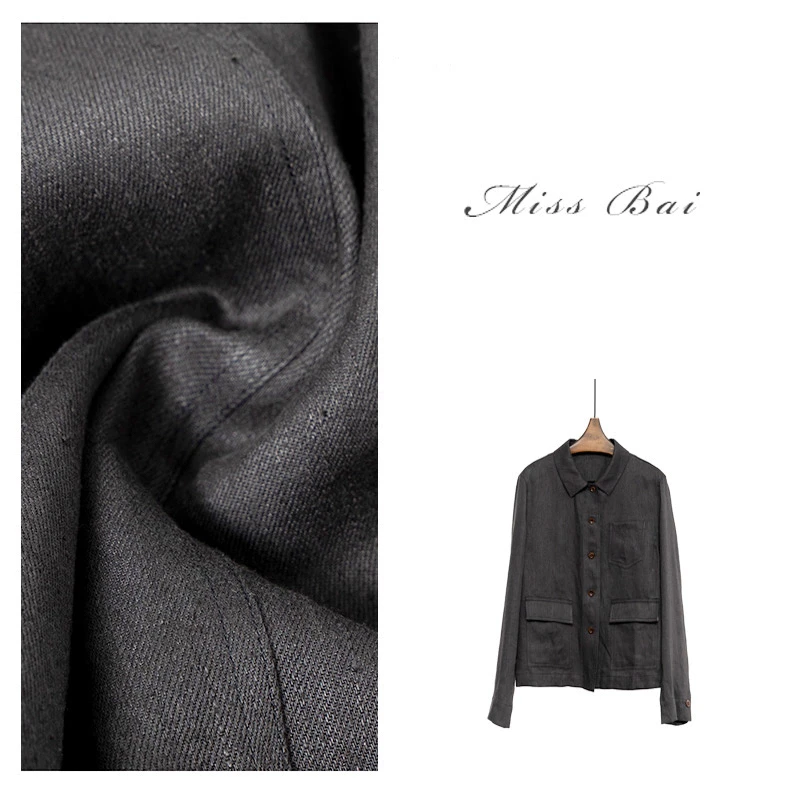 YIWEN-【不做告别】高级感时尚简约黑色汉麻外套WT8005