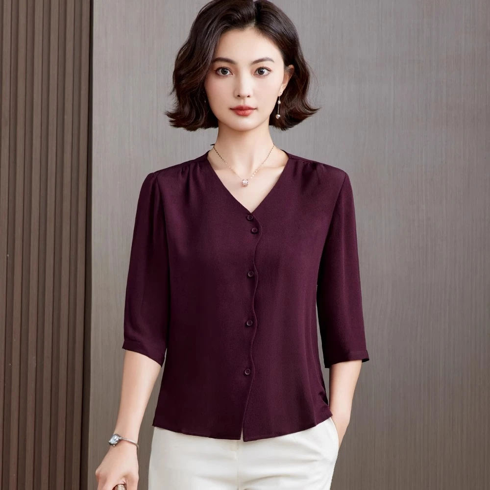 大码气质妈妈春装t恤夏季新款时尚中袖桑蚕丝小衫40-50岁真丝上衣