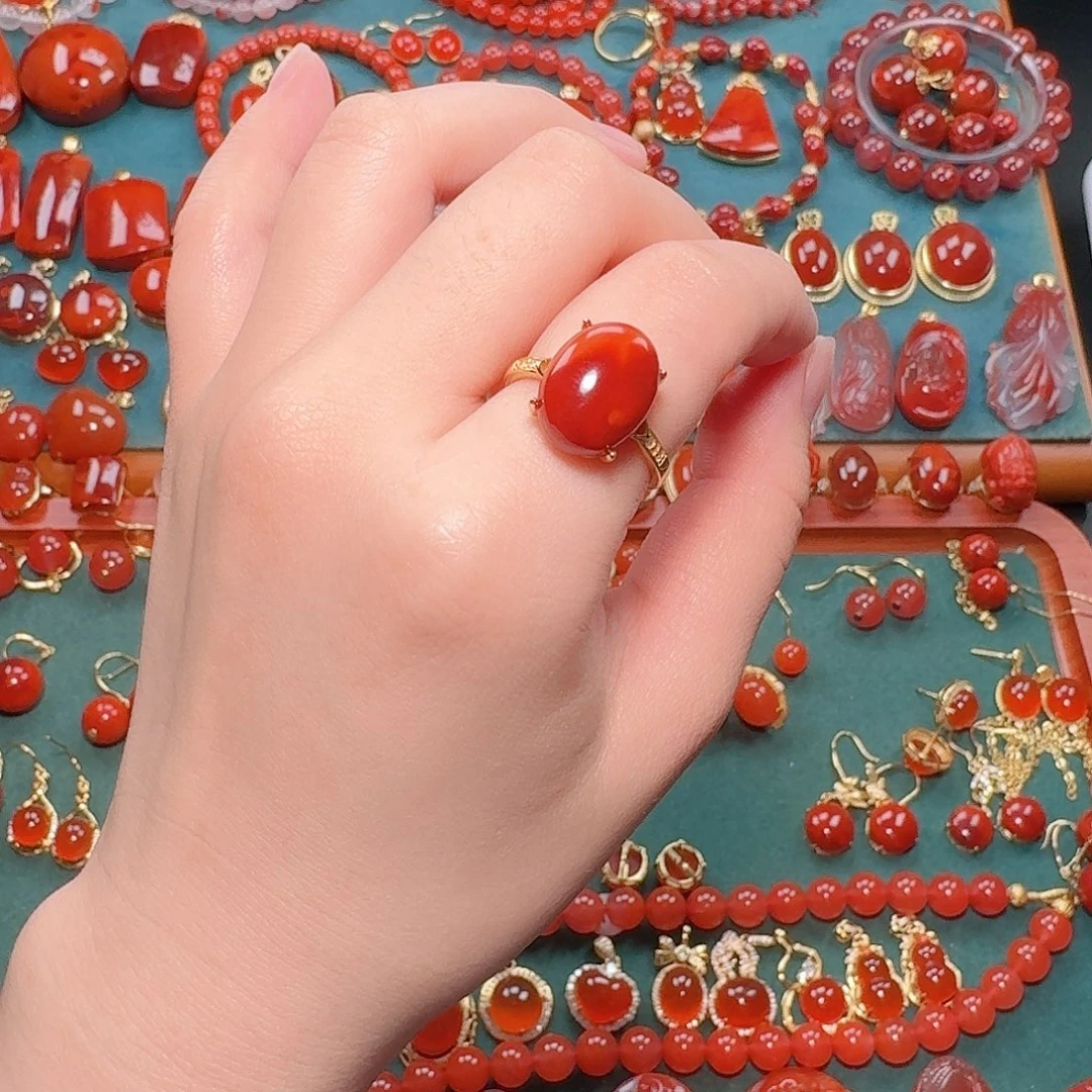 南红玛瑙银S925镶嵌耳饰