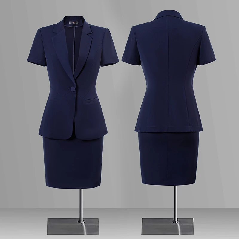 短袖西装套装女夏季薄款职业套裙酒店前台高端接待美容院工作服