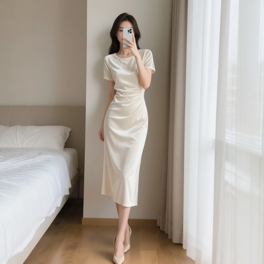 夏季新款女装时尚穿搭气质高级感女士收腰连衣裙白色通勤优雅洋气