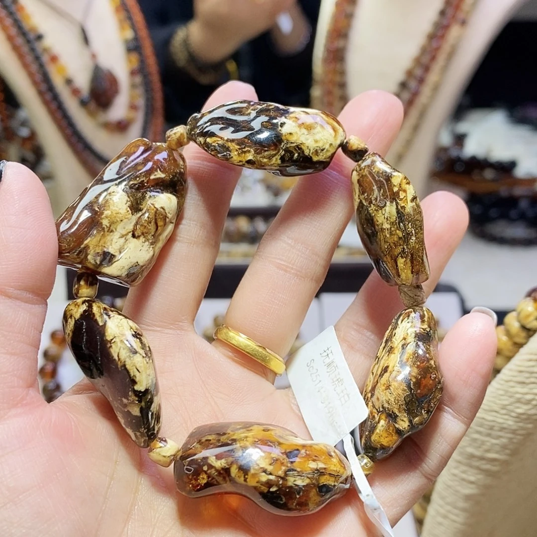 琥珀未镶嵌裸石花珀随形手串约30g