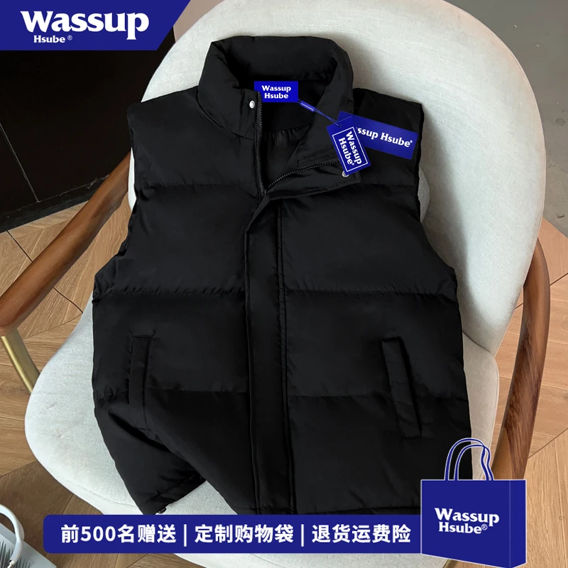 WASSUP HSUBE秋冬季简约基础款纯色马甲外套男女休闲立领坎肩棉服