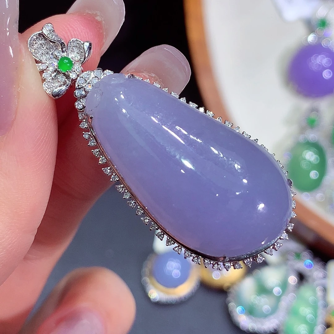 翡翠18K金镶嵌吊坠(不含链)