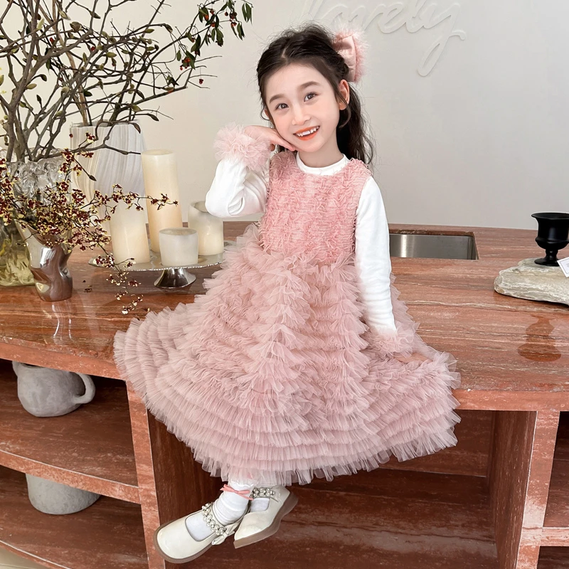 女童连衣裙春秋2025新款洋气儿童背心纱裙套装女孩春装小香风裙子
