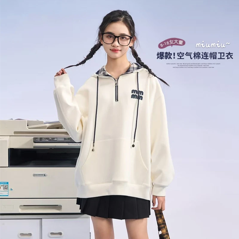 女大童连帽卫衣春秋2025新款女童上衣洋气青少年女学生装帽衫