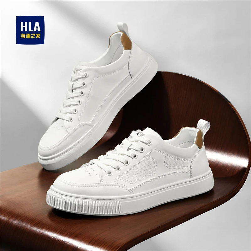 HLA/海澜之家男鞋春新款舒适透气休闲板鞋皮鞋耐磨小白鞋男士