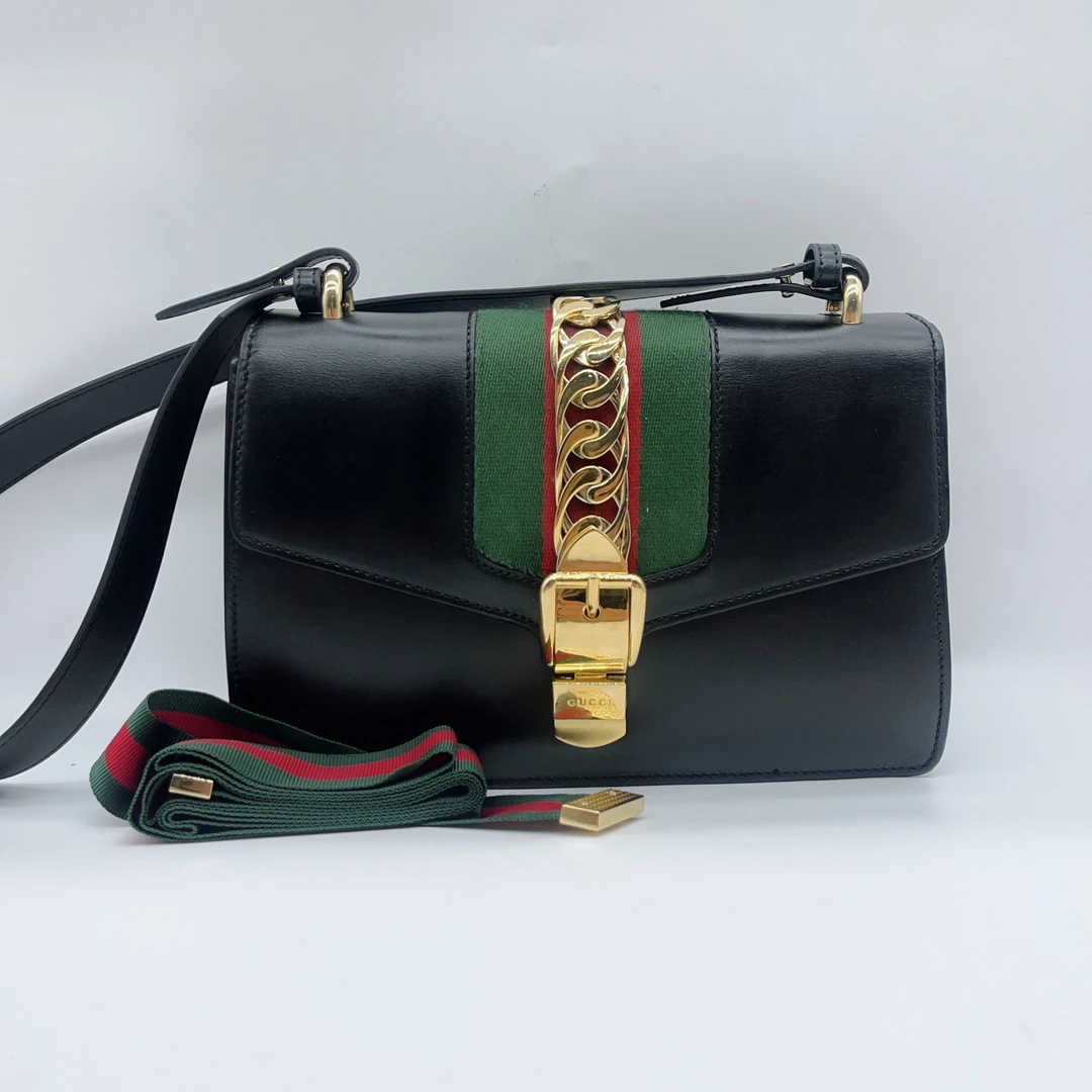 95新 GUCCI/古驰 黑色塞尔维亚单肩包1442 3642