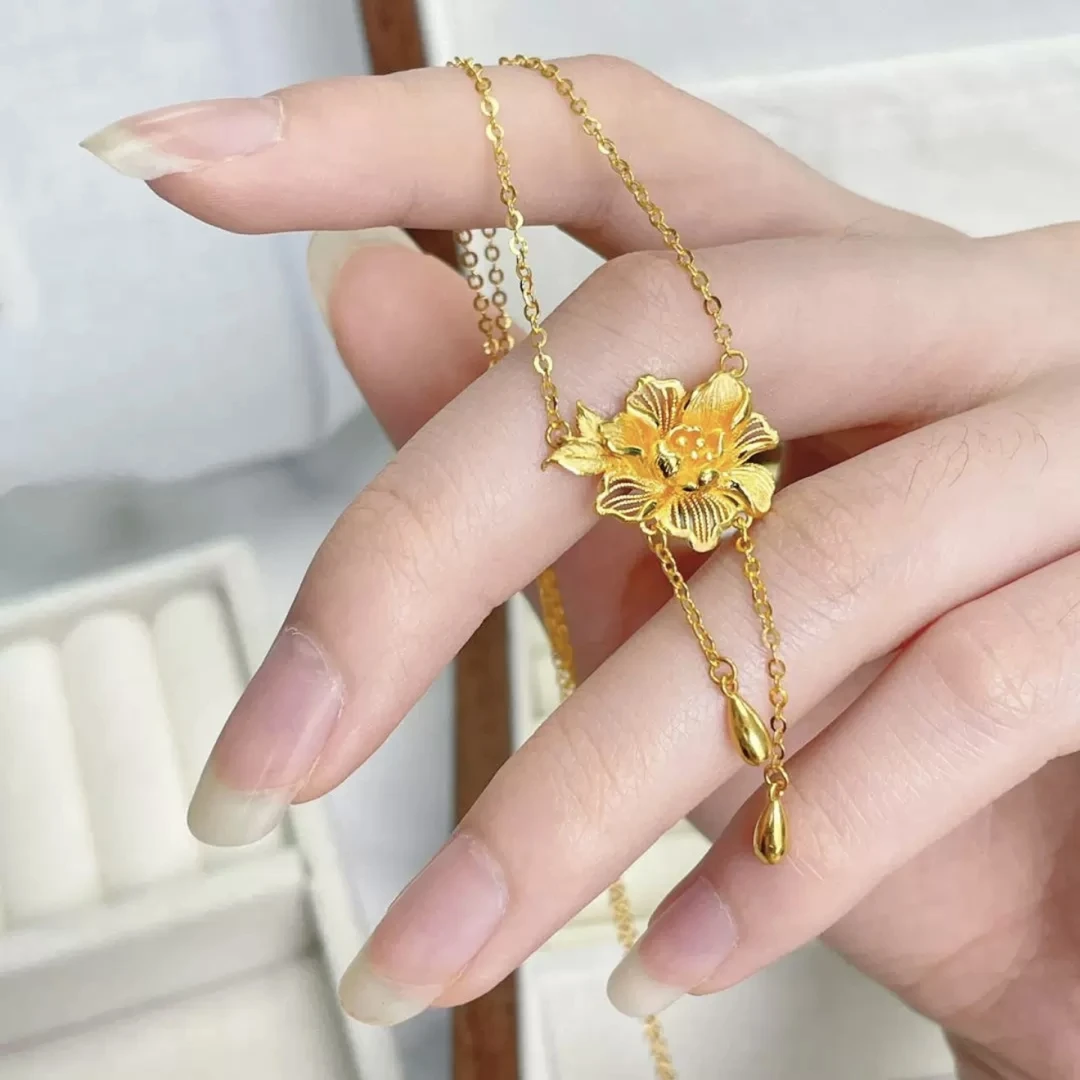 铜合金项链 璀璨姐妹新中式国风金色流苏荷花项链女轻奢精致cc039