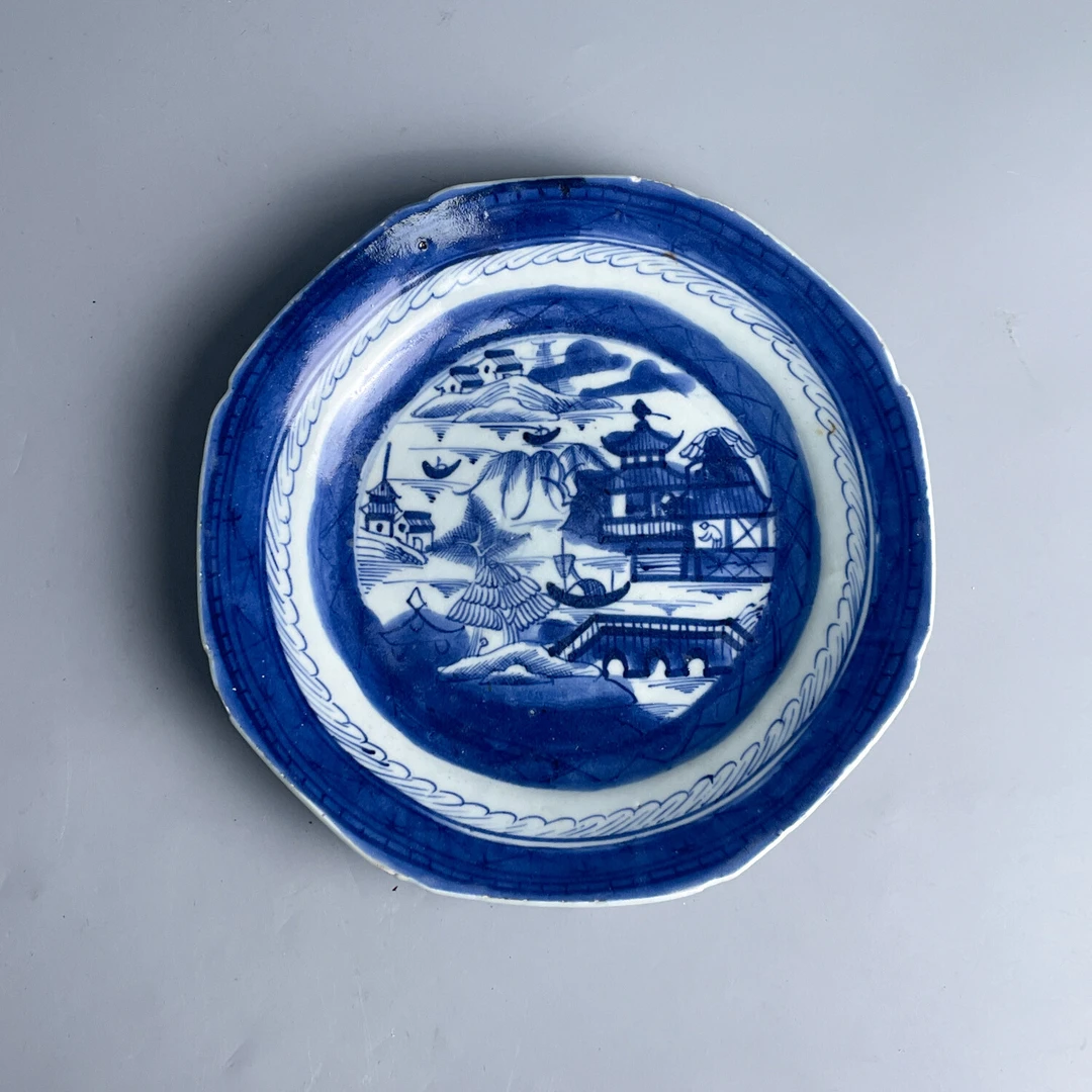 清中期青花亭台楼阁山水纹盘9-M25EV000A88