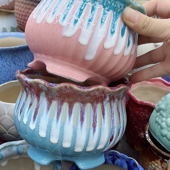 多肉绿植陶瓷花盆9.9包邮，有孔