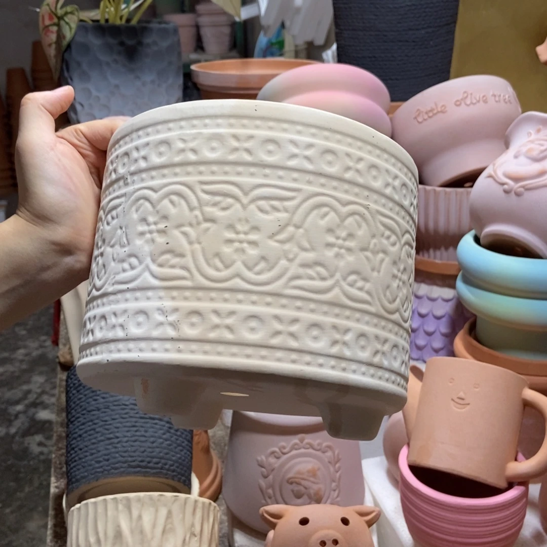 19×15白陶三脚波西米亚 粗陶1个
