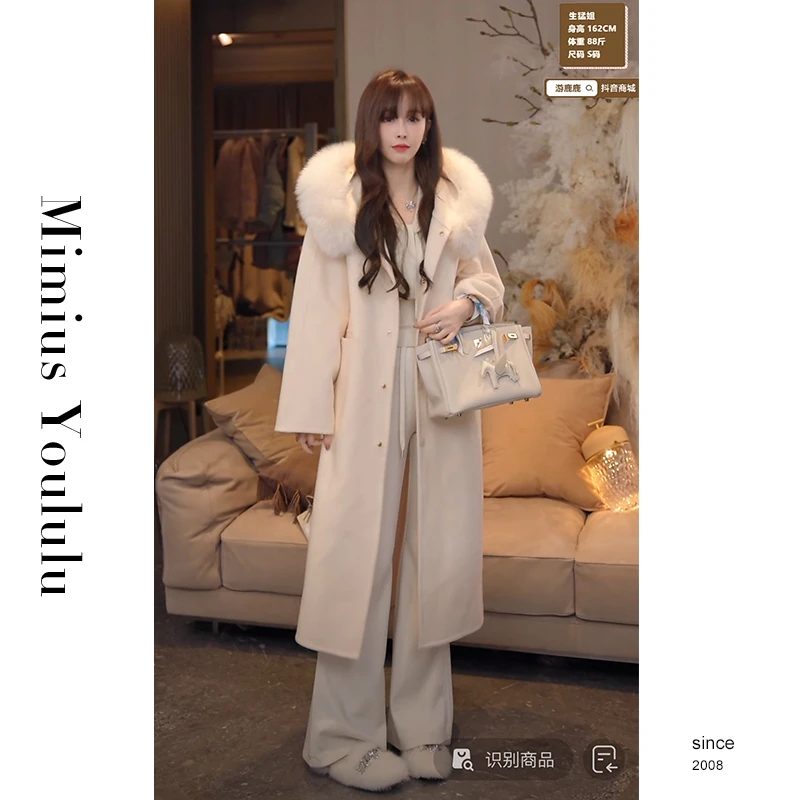 【mimius】喵喵 高级感狐狸毛毛领羊 绒双面呢大衣 F10296