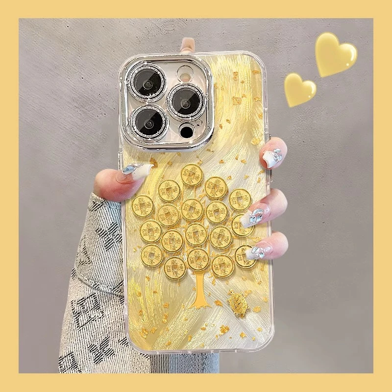 发财摇钱树适用苹果16pro手机壳本命年新女款小众全包镜头高级感