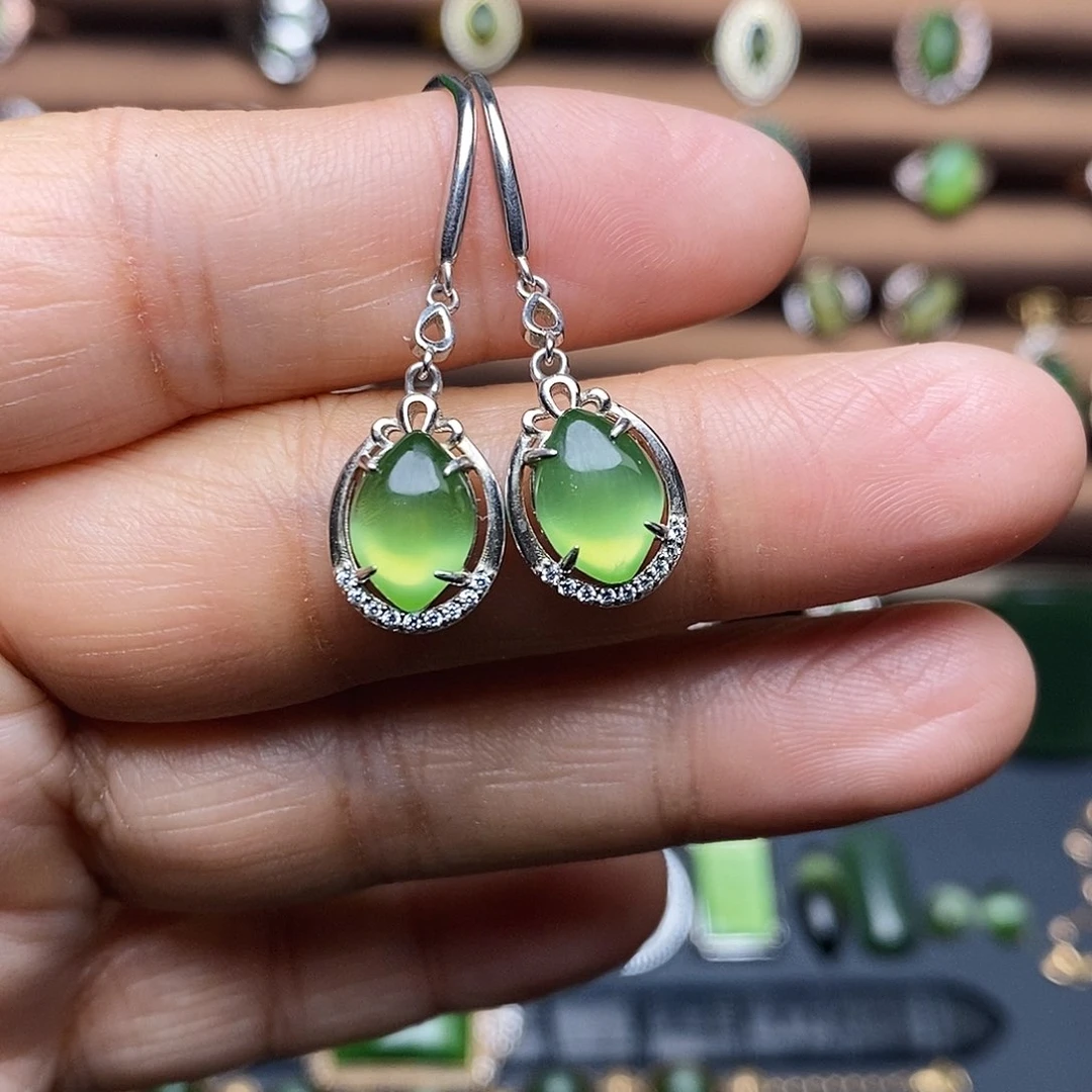 吊坠(不含链)银S925镶嵌和田玉（碧玉）耳饰