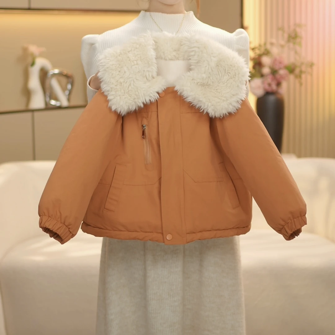 boboe/波波鹅2024秋冬韩版休闲百搭加厚翻领毛绒外套--Y4016